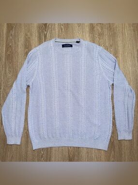 Tommy Bahama Mens L Silk Cotton Cable Knit Sweater Blue Crew Neck Pullover